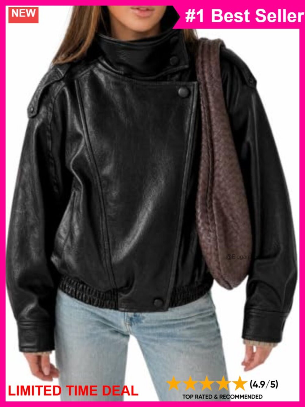 Faux Leather Oversized Zip Up Motor Biker Bomber Jacket